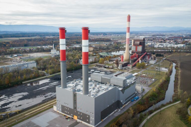 Aerial view of a combined heat and power station fueled by gas and coal in Werndorf