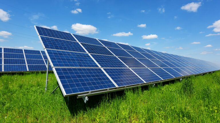 Solar panel on blue sky background